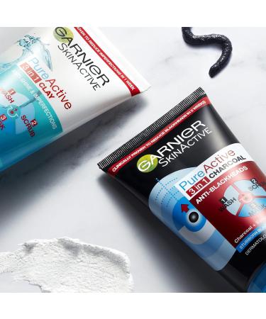 Garnier Pure Active 3in1 Clay Mask-Wash-Scrub 150ml With Clay Eucalyptus & Salicylic Acid Face Cleanser For Oily Skin Packaging May Vary (Pack of 2) 1.2 l (Pack of 2) 3in1 Clay Mask Scrub - Buy Online on GoSupps.com