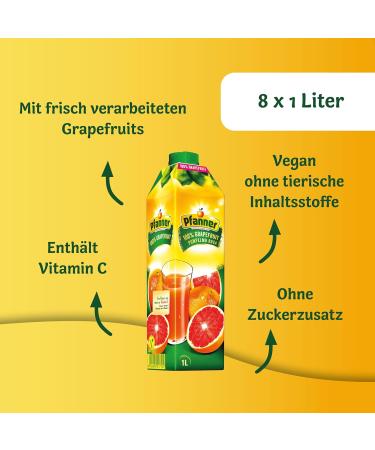 Buy Pfanner 100% Pink Grapefruit Juice (8 x 1L) Pure Grapefruit Juice No Added Sugar Refreshing Breakfast Beverage - Buy Online on GoSupps.com