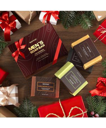 4-Piece Natural Men's Soap Set | Handmade Deep Cleaning & Moisturizing - Sandalwood Amber Mint Charcoal Turmeric - Buy Online on GoSupps.com