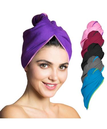 Fit -flip hair turban microfiber - 1 piece suction -strong and quick -drying - special turban towel as well as hair towel (purple pink) 1 piece 02 - purple with pink seam