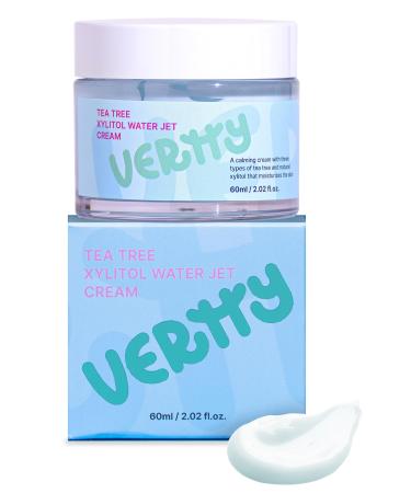 vertty Tea Tree XYLITOL Hydrating Facial Cream | Cooling Redness Relief Moisturizing Water Cream | Non-Comedogenic Moisturizer for Face | Long-lasting Hydration | Teens & Kids Skin Care (2oz)