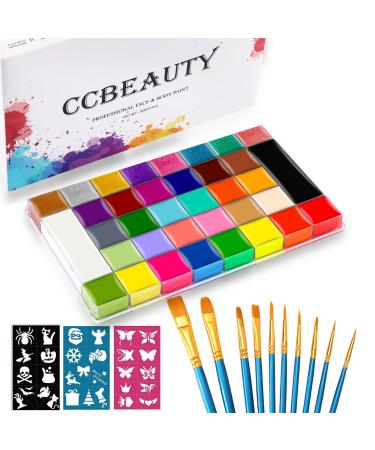 Ccbeauty BodyPainting Colors Face Paint Professional Theater Pollar Oil-based Non-toxic Make-Up Palette Halloween Body Art Party Schminke 36 Colors+10 Brush+3 Stencils