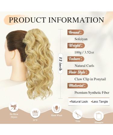 Sofeiyan 13 Inch Curly Ponytail Extension Claw Clip | Natural Wave Synthetic Hairpiece | Women's Light Blonde Mix Bleach Blonde - Buy Online on GoSupps.com