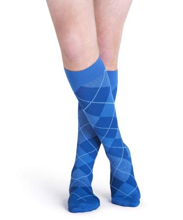 SIGVARIS Men’s Style Microfiber Patterns 830 Closed Toe Calf-High Socks 20-30mmHg - Royal Blue Argyle - Medium Long Royal Blue Argyle ML - Medium Long