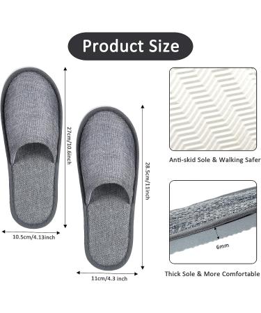 SATINIOR 12 Pairs Disposable Spa Slippers - Non-Slip Closed Toe Hotel Slippers - Grey - Medium-Large Size - Ideal for Women and Men - Buy Online on GoSupps.com