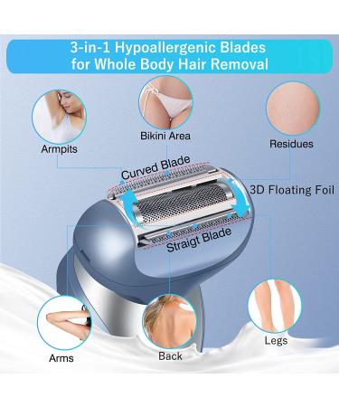 Binefa Electric Razor for Women with LED Display - Cordless Bikini Trimmer for Legs & Underarms - Wet/Dry Hair Removal - USB Charged - Sky Blue - Buy Online on GoSupps.com