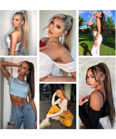 Cybelleza Straight Ponytail Extension Long Wrap Around Ponytails 22 inch Clip in Hair Extensions Hairpiece Synthetic for Women 105g Black 22" Black - Buy Online on GoSupps.com