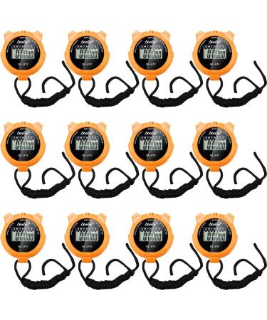 12 Pcs Digital Stopwatch Timer for Sports Multi Function Stopwatch with Lanyard Plastic Large Display Waterproof Date Time Alarm Stopwatch Watch Timer Fitness Referees (Orange)