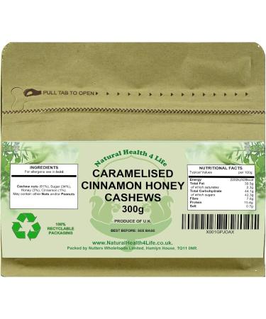 Natural Health 4 Life Caramelised Cinnamon Honey Cashews 300g - Buy Online on GoSupps.com