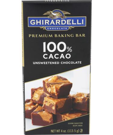 GHIRARDELLI Premium 100% Cacao Unsweetened Chocolate Baking Bar, 4 OZ Bar