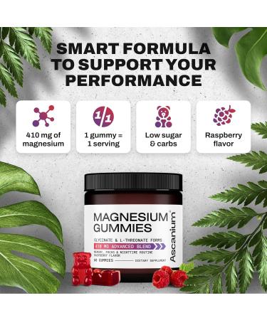 Magnesium Gummies - 410mg of Elemental Magnesium Glycinate & L-Threonate Supplement Complex - Vegan Magnesium Glycinate Gummies for Calm Mood Muscle & Heart Support - Chewable Magnesium Gummy 60 pcs - Buy Online on GoSupps.com