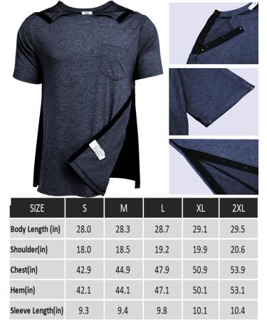 Deyeek Men's Post Shoulder Surgery Shirts Recovery Tear Away Short Sleeve Full Open Side Snap Access Chemo Clothing Navy Blue XX-Large - Buy Online on GoSupps.com