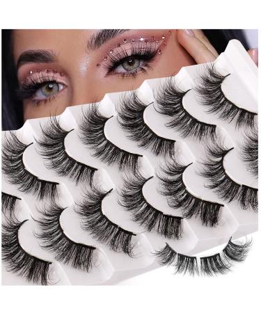 fdsmall False Eyelashes 8D Volume 15MM Wispy Long Fluffy Faux Mink Lashes Cat-Eye Natural Look False Eyelashes 7 Pairs (7 Pairs17)