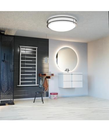 Flush Mount Ceiling Light | Double Ring LED Fixture | 22W 1800lm Warm White 2700K | Brushed Nickel | Ideal for Kitchen & Bedroom | International Shipping Available - Buy Online on GoSupps.com