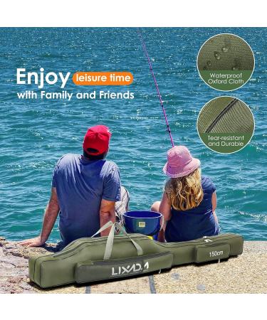 Lixada Portable Folding Fishing Rod Case - 130cm Army Green | Fishing Pole Storage Bag & Organizer - Buy Online on GoSupps.com