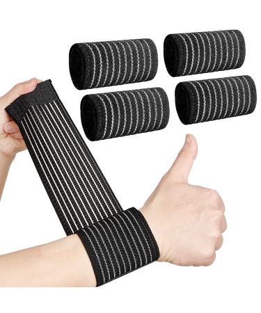 4 Pieces Carpal Tunnel Wrist Brace, Wrist Compression Strap, Hand Brace Wraps for Adult Working Out, Adjustable Wrist Strap, Breathable Wristband for Weightlifting, Tennis, Golf and Fitness, Black