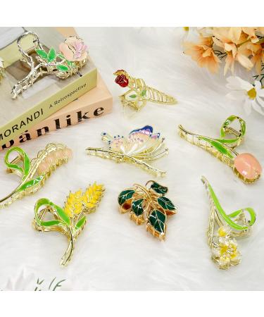 9Pcs Large Cute Flower Hair Claw Clips for Women & Girls | Non-Slip Metal Clips for Thick, Thin, Curly Hair | Tulip, Rose, Butterfly Designs | Perfect Gift Idea | Strong Hold (A) - Buy Online on GoSupps.com