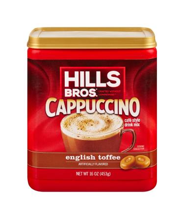 Hills Bros. Instant Cappuccino Mix, English Toffee Cappuccino Mix - Easy to Use and Convenient - Frothy, Decadent Cappuccino with a Buttery Toffee Flavor (16 Ounces, Pack of 1) English Toffee 16 Ounce (Pack of 1)