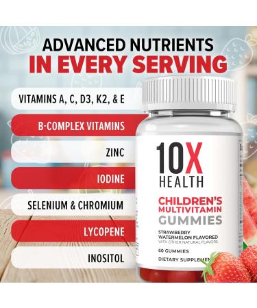 10X Health Children s Methylated Multivitamin Gummies - 60 Count Kids Multivitamin Gummies Complete Daily Nutrition - Immunity Bones & Energy - Strawberry Watermelon Flavor - Buy Online on GoSupps.com