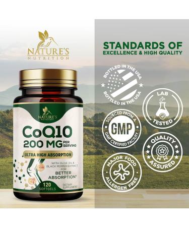 CoQ10 200mg Softgels - Extra Strength Coenzyme Q10 Supplement With Black Pepper Extract for Enhanced Absorption CoQ10 Antioxidant Supplements for Heart Health & Cellular Energy Support - 120 Softgels 120 Count (Pack of 1) - Buy Online on GoSupps.com