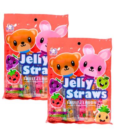 ABC Bear & Bunny Jelly Straw Assorted Fruit Flavours 300g (Pack of 2) - (Strawberry Grape Pineapple Green Apple Flavour) Sweet Treats Snacks