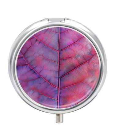 Pill Box Pill Case 3 Compartment Travel Pill Box Veins on Leaves Printing Small Pill Box Portable Medicine Pill Case Pill Organizer for Purse & Pocket for Travel Handbag (Round)
