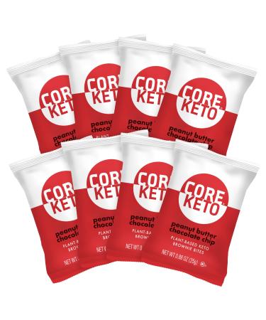 CORE Keto Brownie Bites  Plant-Based Low Carb Brownies  1g Net Carb  Low-Calorie Gluten-Free Dessert  8 Individually Wrapped Snacks, Peanut Butter Chocolate Chip