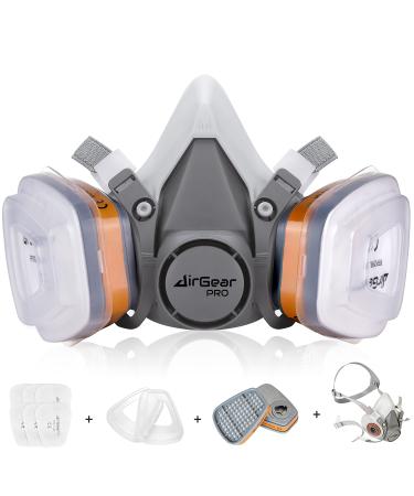AirGearPro M-500 Reusable Respirator Mask with A1P2 Filters | Anti-Gas Anti-Dust | Gas Mask Ideal for Painting Woodworking Construction Sanding Spraying Chemicals DIY etc