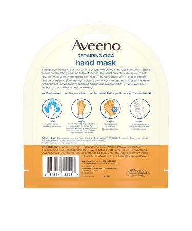 Aveeno Repairing CICA Hand Mask with Prebiotic Oat and Shea Butter - 3 Pack, Paraben-Free, Fragrance-Free - Buy Online on GoSupps.com