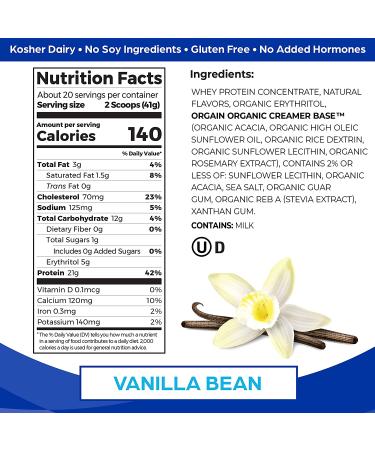 Orgain Grass Fed Whey Protein Powder - Vanilla Bean, 21g Protein, Low Carb, Gluten Free, Non-GMO, 1.82 Lb - Buy Online on GoSupps.com
