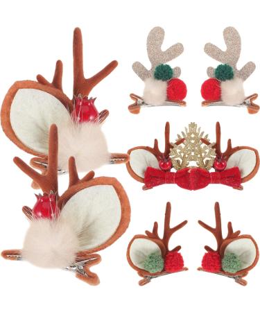 Amosfun 4 Pairs Hair Barrettes Hair Jewelry Hair Clips Christmas Hair Accessories Barrettes for Hair Reindeer Antlers Hair Bow Clip Antler Hat Clip Small Barrettes Cute Pair Clip Fabric