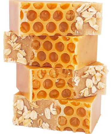Goat Milk Soap Bars with Oatmeal & Raw Organic Honey For Eczema, Psoriasis, Acne, Sensitive Skin, and All Skin Types. Natural Face, Hand & Body Soap. Handmade In USA. (4 BARS with 4.8 - 5.3 oz EACH)