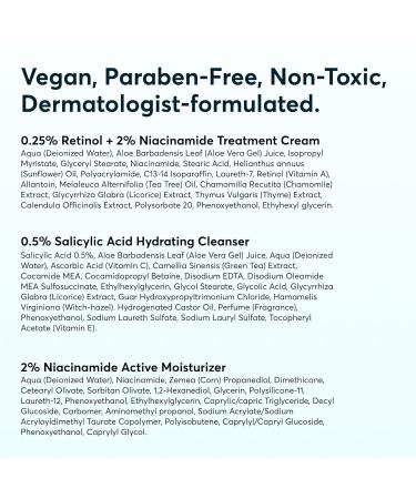 MDacne 3 Step Retinol Acne Kit - Plant-Based Retinol Cream Salicylic Acid Cleanser & Niacinamide Moisturizer for Hormonal Acne & Blemishes - Complete 30 Day Acne Treatment - Buy Online on GoSupps.com