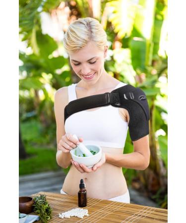 Dr. Arthritis Shoulder Support Brace with Handbook - Black | Doctor Developed Shoulder Strap for Pain Relief - Buy Online on GoSupps.com