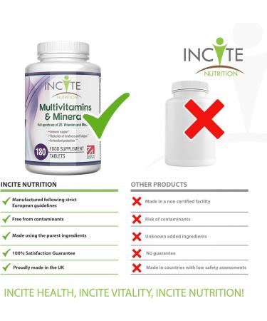 Multivitamin and Minerals | 180 Vegan Tablets | 26 Essential Nutrients | 6 Months Supply | Made in UK - Incite Nutrition - Buy Online on GoSupps.com
