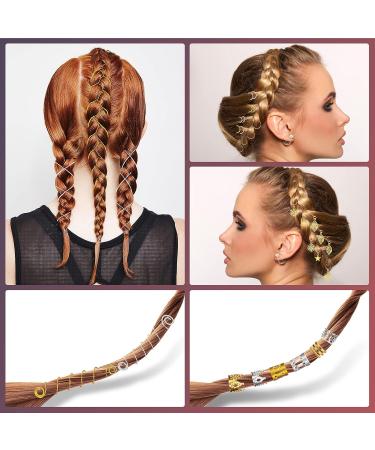 300 PCS Gold Metal Braids Rings Hair Jewelry Accessories for Women - Braids Cuffs Clips with Pendants for Hair Decor - Buy Online on GoSupps.com