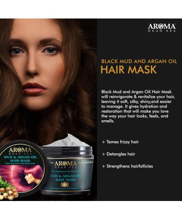 AROMA DEAD SEA Black Mud & Argan Oil Hair Mask | Intense Hydration & Nourishment for Dry Damaged Hair | Revitalize Strengthen Restore Shine - Buy Online on GoSupps.com