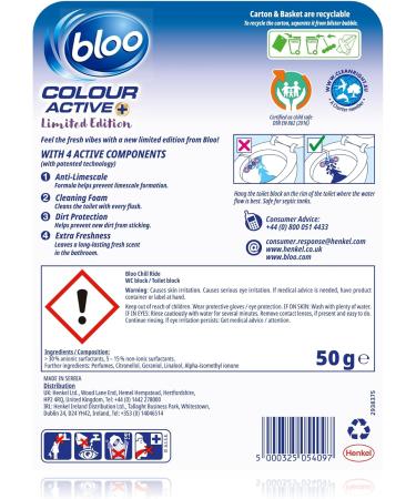 Bloo Limited Edition Chill Ride Blue Coloured Water with Anti-Limescale Cleaning Foam Dirt Protection and Extra Freshness 1 x Toilet Block - Buy Online on GoSupps.com