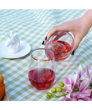 N9R 24 Pack Gold Rim Plastic Wine Glasses - 12oz Disposable Stemless Cups for Parties & Weddings - Buy Online on GoSupps.com