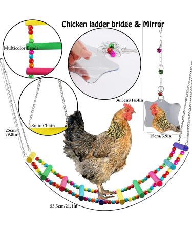 7PCS Chicken Coop Toys Set - Xylophone, Swing, Mirror, Ladder Bridge, Vegetable String Bag, Fruit Feeder - Multicolor - Buy Online on GoSupps.com