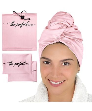 THE PERFECT HAIRCARE Hair Towel and Curl Scrunching Towel Set for Curly Hair Women and Girls - Wet Plopping SOTC & Micro-Plop - 1 Large Hair Wrap Towel Turban + 2 Small Towels (Pink)