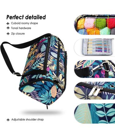 MZCXMAO Knitting Bag Crochet Organizer - Large Yarn Holder Bag, Blue Leaves - Buy Online on GoSupps.com