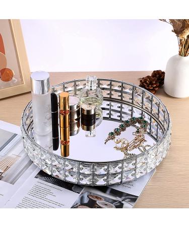 Sparkly Crystal Vanity Tray - Large Silver Mirror Jewelry Organizer for Makeup and Perfume Display - Decorative Bathroom Home Decor - Buy Online on GoSupps.com