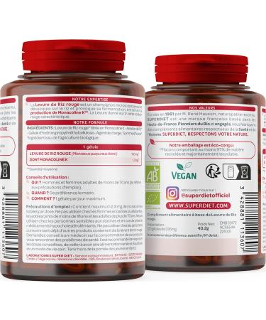 SUPERDIET - RED RICE YEAST - Organic - Vegan - Titled in monacolin K - Made in France - 120 capsules - Buy Online on GoSupps.com