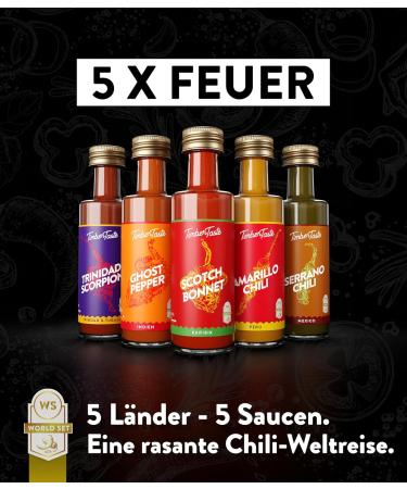 Timber Taste Chili Sauce Gift Set | Exotic Hot Sauce Collection | Perfect Gift for Fathers Day | 5 x 40 ml Sharp Sauces for Men & Women - Buy Online on GoSupps.com