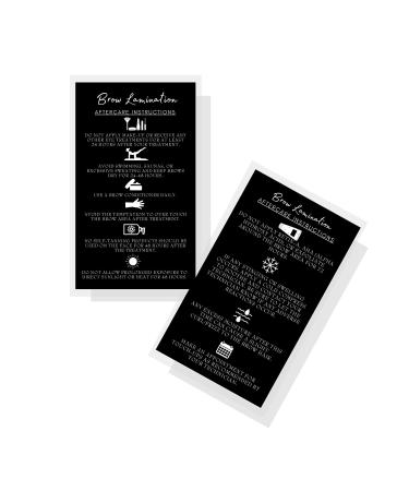 Brow Lamination Aftercare Instruction Cards | 50 Pack | 2x3.5 inches Business Card Size | Starter Lift Kit At Home DIY Brow Lift and Tint | Snatched Brows Black with White Icons Design
