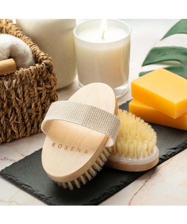 Organic Body Brush for Dry Skin - Lymphatic Drainage & Cellulite Treatment with Natural Wild Boar Bristles | Spa Peeling & Massage - Medium Oval - Buy Online on GoSupps.com