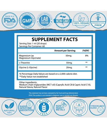 1Q Relax Natural Liquid Calm Keeper Drops for Kids| Magnesium Glycinate L-Theanine & L-Glycine |No Melatonin Sugar-Free Vegan Non-GMO | Advanced Absorption | Gentle Mood Bedtime & Sleep Support - Buy Online on GoSupps.com