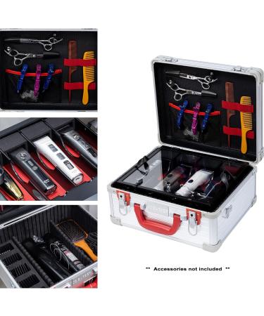 Professional Barber Case & Stylist Tool Box Organizer | Traveling Suitcase with Clippers Tray Storage for Shears Combs & Hairdresser Supplies - Silver Stripe - Buy Online on GoSupps.com