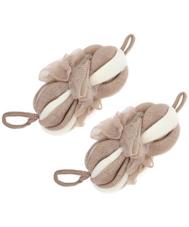Mens Body Scrubber Stretch Back Sponge with Rope Handles 2Pcs Bathing Bath Shower Loofahs Mesh Pouf Shower for Men Women Bathroom Spa Washing Household Cleaning Tools Khaki